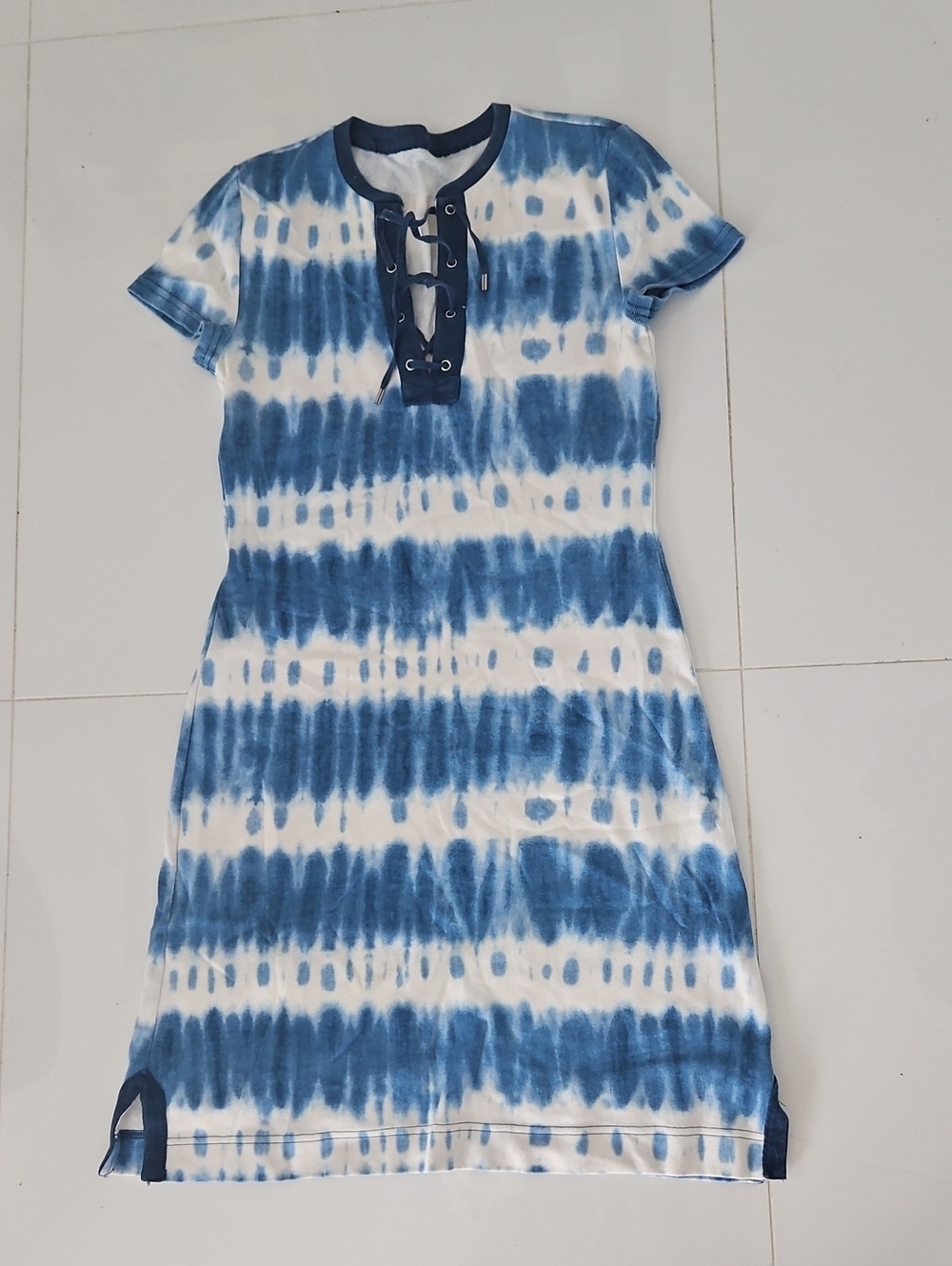 Tie-Dye Blue Lace-Up Mini Dress
